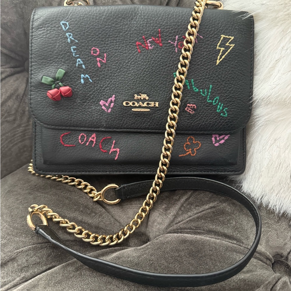 Coach Klare Black Crossbody Bag with Colorful Diary Embroidery 🍒🖤